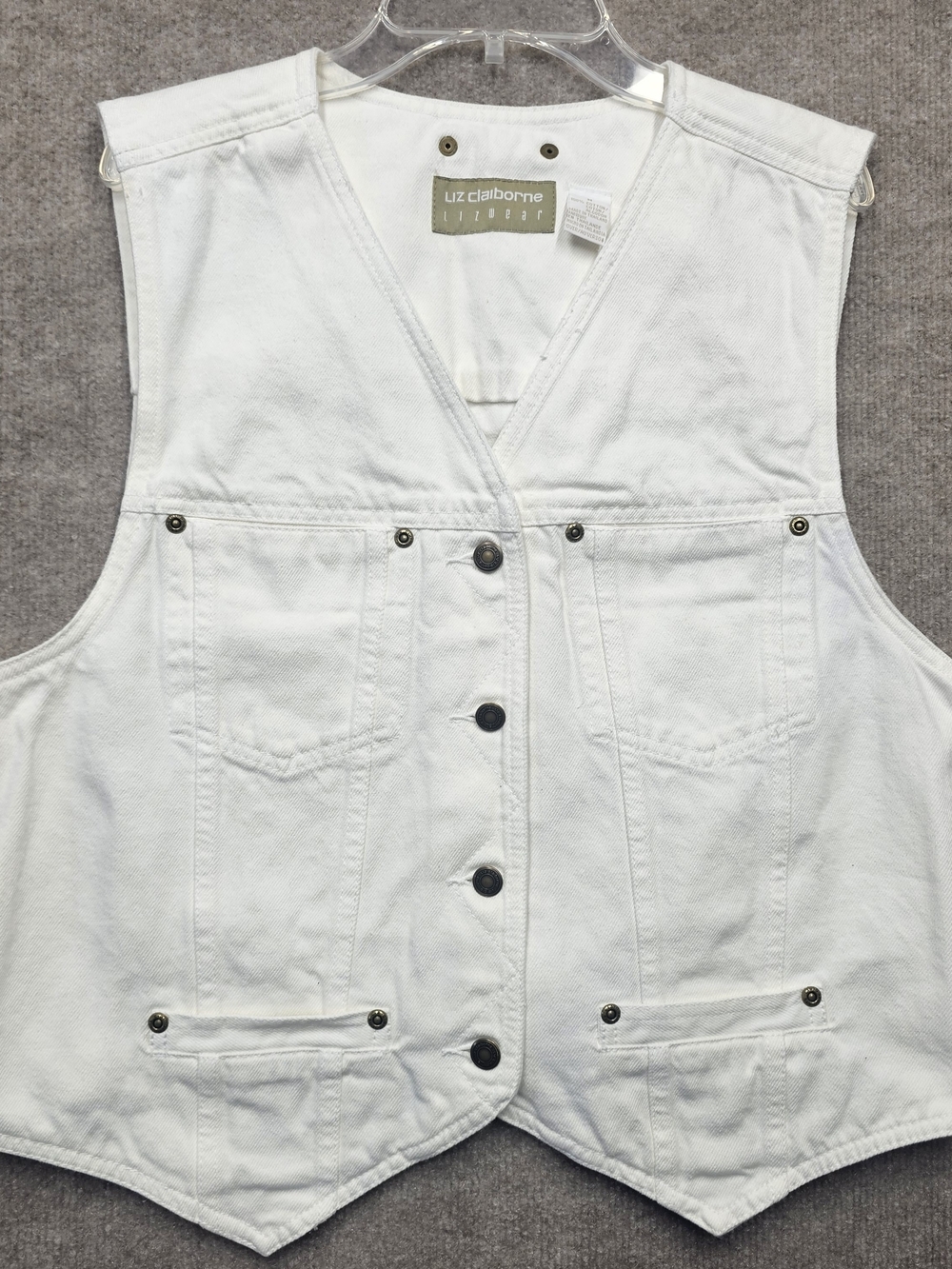 Liz Claiborne Lizwear Y2K White Denim Vest Jacket Medium Snap Front Cotton